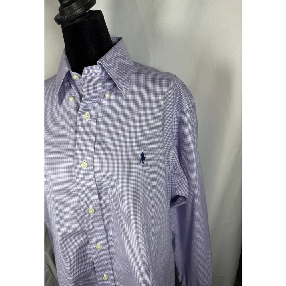 Ralph Lauren Men Dress Shirt 15.5 - 32 / 33 Long Sleeves Purple White Check Med
